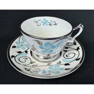 Gray's Pottery Hand Painted Blue & Silver Tea Cup & Saucer Made In England